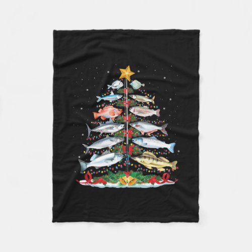 Funny Fish Fishing Rod Christmas Tree Lights Fleece Blanket