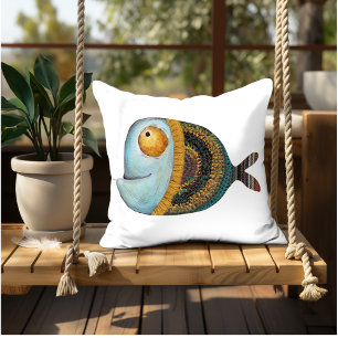 Funny fish illustration decorative interior art  throw pillow