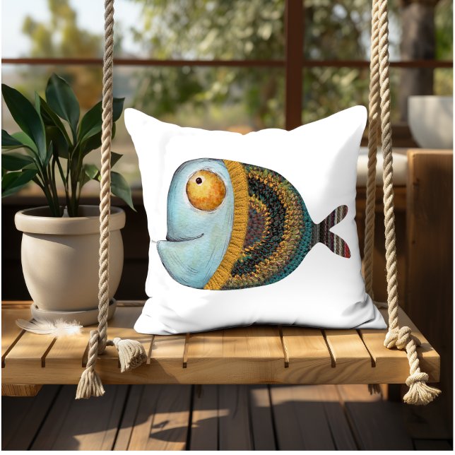 Funny fish illustration decorative interior art  throw pillow (Creator Uploaded)