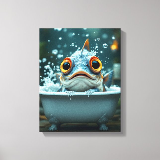 Funny fish in the bath canvas print (Front)