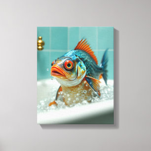 Funny fish in the bath canvas print