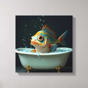 Funny fish in the bath canvas print