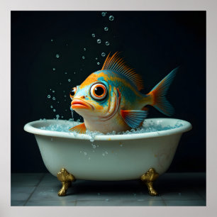 Funny fish in the bath poster