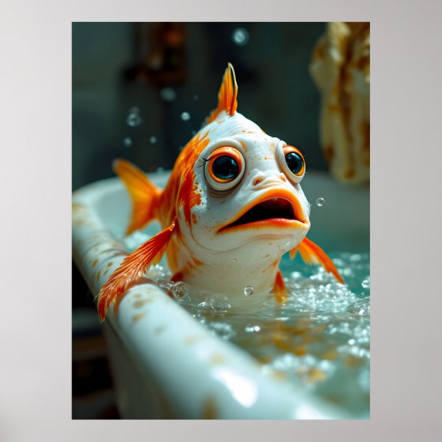 Funny fish in the bath poster (Front)