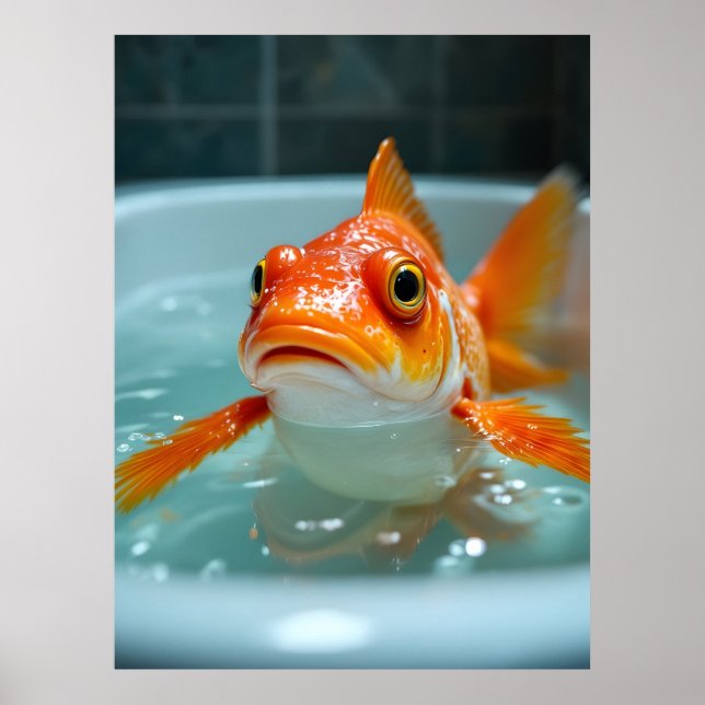 Funny fish in the bath poster (Front)