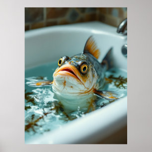 Funny fish in the bath poster