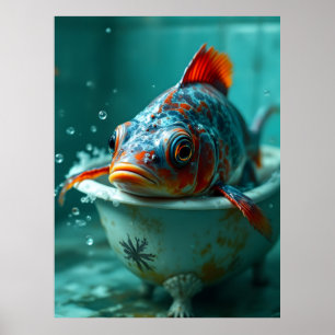 Funny fish in the bath poster