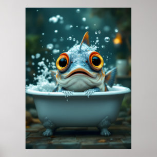 Funny fish in the bath poster