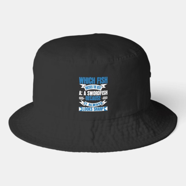 Funny fish joke word art  bucket hat (Front)