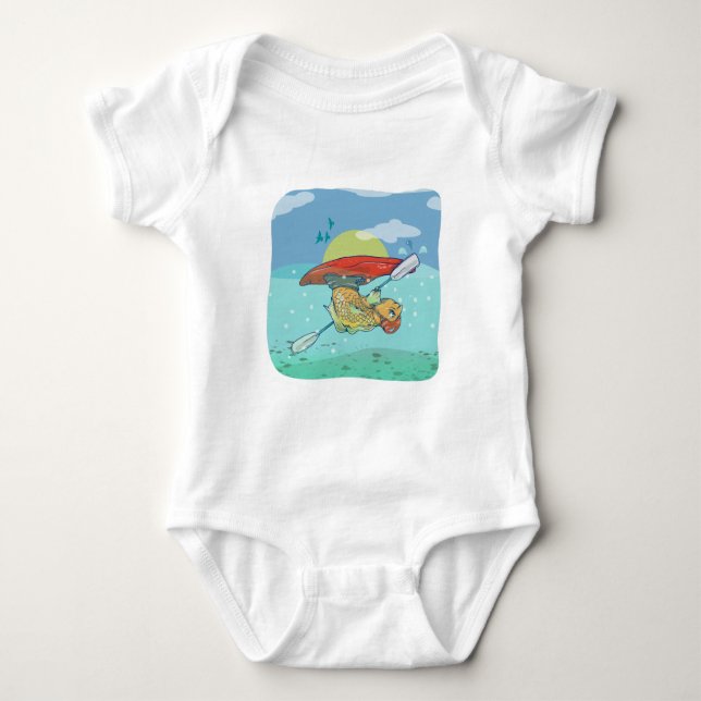 Funny fish kayaking baby bodysuit (Front)