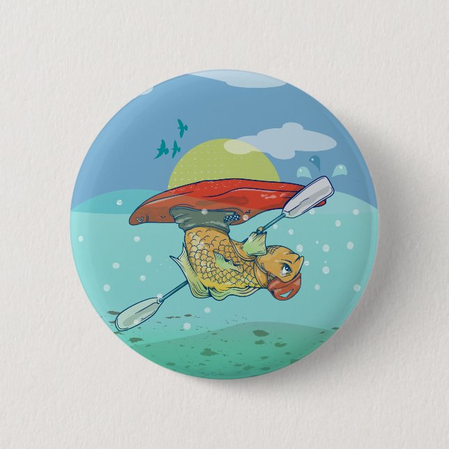 Funny fish kayaking button (Front)