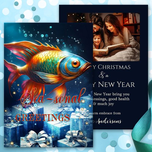 Funny Fish Ocean Photo Christmas Holidays Card