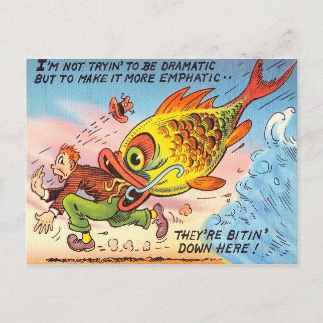 Funny Fish Postcard Fisherman Fishing Cartoon (Front)