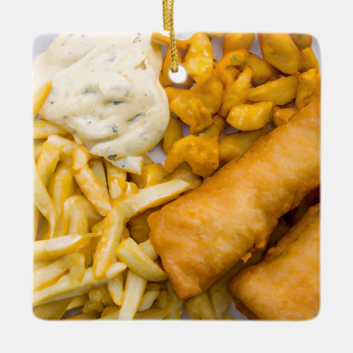 Funny Fish Pun Christmas  Fish and Chips Ceramic Ornament