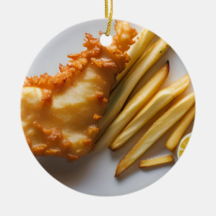 Funny Fish Pun Christmas Fish and Chips Ceramic Ornament