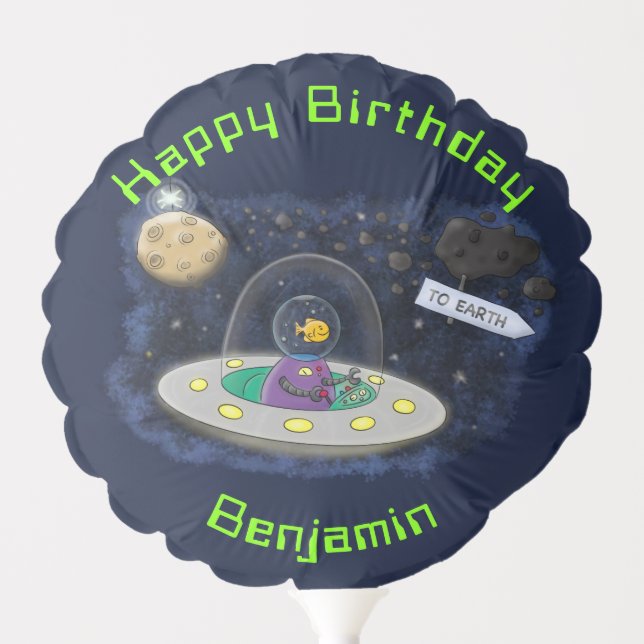 Funny fish UFO space ship cartoon illustration Balloon (Front)
