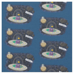 Funny fish UFO space ship cartoon illustration Fabric