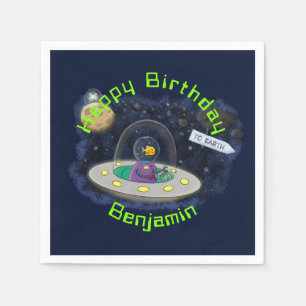 Funny fish UFO space ship cartoon illustration Napkins