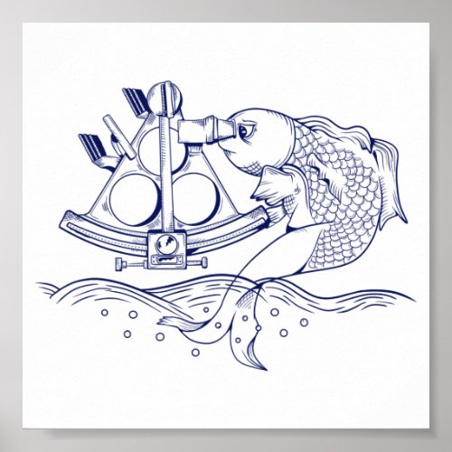 Funny fish using a marine sextant poster