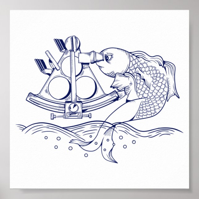 Funny fish using a marine sextant poster (Front)