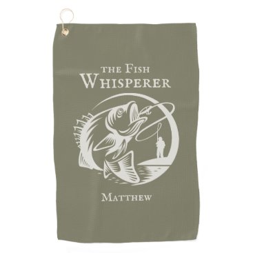 Funny Fish Whisperer Angler Sportsman with Name Golf Towel