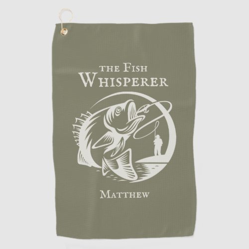 Funny Fish Whisperer Angler Sportsman with Name Golf Towel