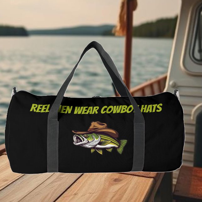 Funny Fish with a Cowboy Hat-Fisherman Core- Duffle Bag (Funny Fish Wearing a Cowboy Hat- Gifts for him-Funny- Duffel Bag-Fisherman Core)