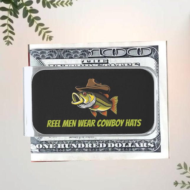 Funny Fish with a Cowboy Hat- Silver Finish Money Clip (Funny Fish with a Cowboy Hat- Silver Finish Money Clip gifts for him)