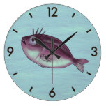 Funny Fish With Fancy Eyelashes Digital Art Large Clock
