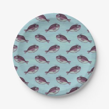 Funny Fish With Fancy Eyelashes Pattern Paper Plates by borianag at Zazzle