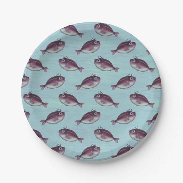 Funny Fish With Fancy Eyelashes Pattern Paper Plates (Front)