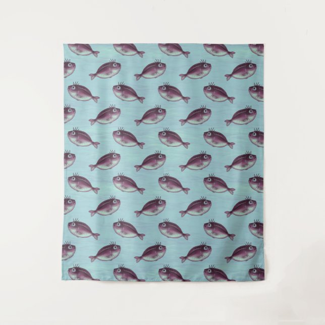 Funny Fish With Fancy Eyelashes Pattern Tapestry (Front)