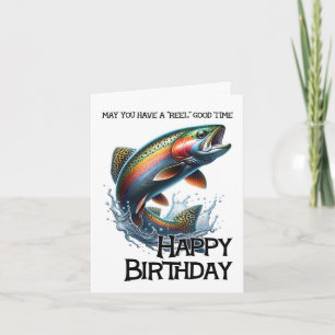 Funny Fisherman Birthday Card with Trout