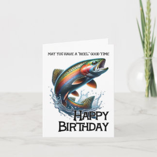 Funny Fisherman Birthday Card with Trout