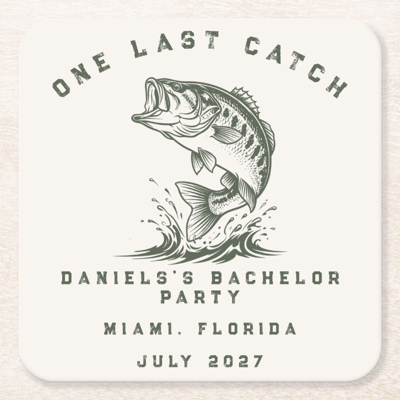Funny Fisherman Custom Fishing Bachelor Party Square Paper Coaster