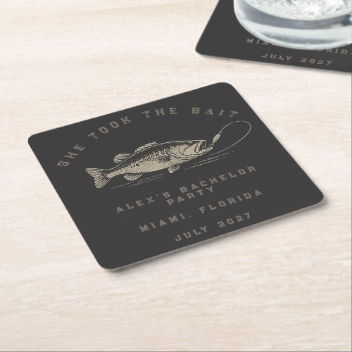 Funny Fisherman Custom Fishing Bachelor Party Square Paper Coaster