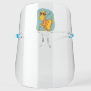 Funny Fisherman Dinosaur Cartoon Design Face Shield