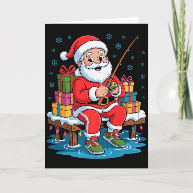 Funny Fisherman Santa Fishing Lovers Christmas Xma Card (Front)