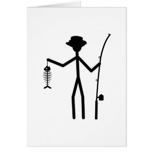 Funny Fisherman Stick Figure Holding Fish Bones Cards (Front)
