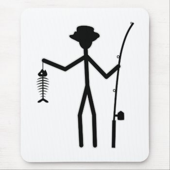 Funny Fisherman Stick Figure Holding Fish Bones Mouse Pad by warrior_woman at Zazzle