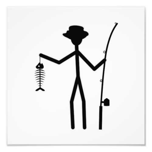 Funny Fisherman Stick Figure Holding Fish Bones Photo Print