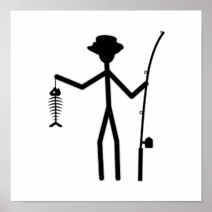 Funny Fisherman Stick Figure Holding Fish Bones Mouse Pad