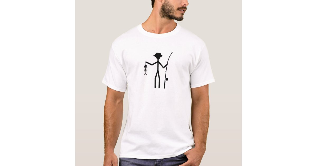 Funny Fisherman Stick Figure Holding Fish Bones T-Shirt