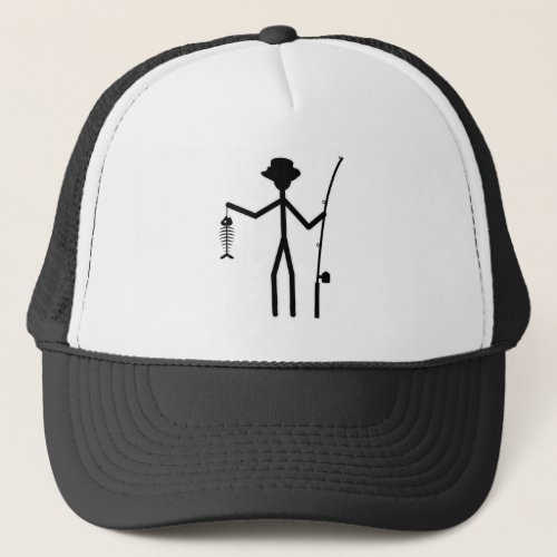 Funny Fisherman Stick Figure Holding Fish Bones Trucker Hat