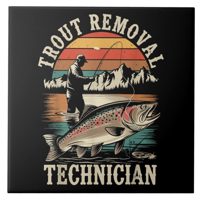 Funny Fisherman Trout Fly Fishing Ceramic Tile (Front)