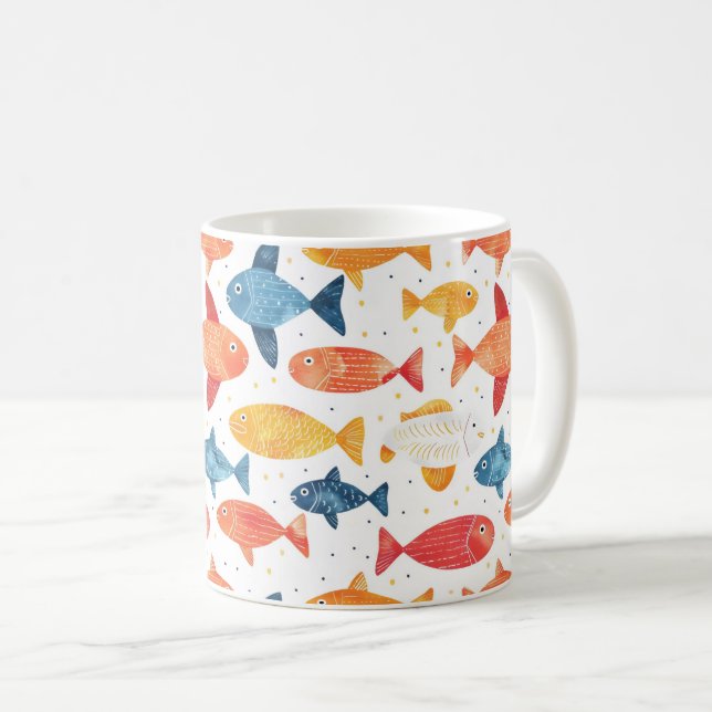 Funny Fishes Colorful Pattern Coffee Mug (Front Right)