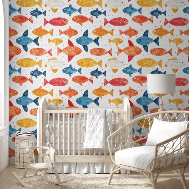 Funny Fishes Colorful Pattern Wallpaper (Kids)