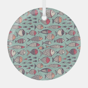 Funny fishes: hand-drawn seamless pattern. glass ornament