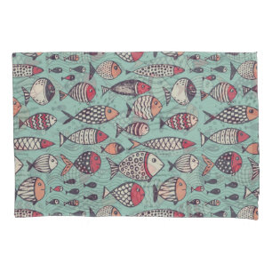 Funny fishes: hand-drawn seamless pattern. pillow case