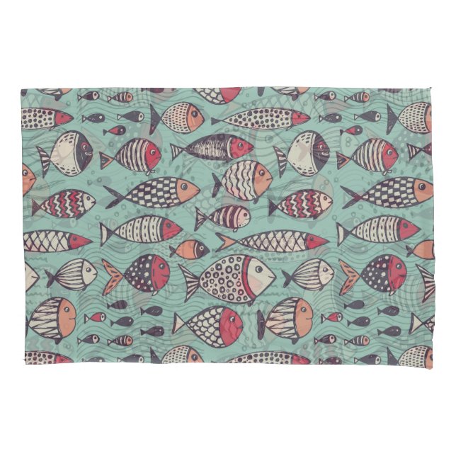 Funny fishes: hand-drawn seamless pattern. pillow case (Front)